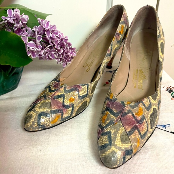 Vintage Snakeskin Pastel Pumps Marilyn 60’s 8 - Picture 1 of 7